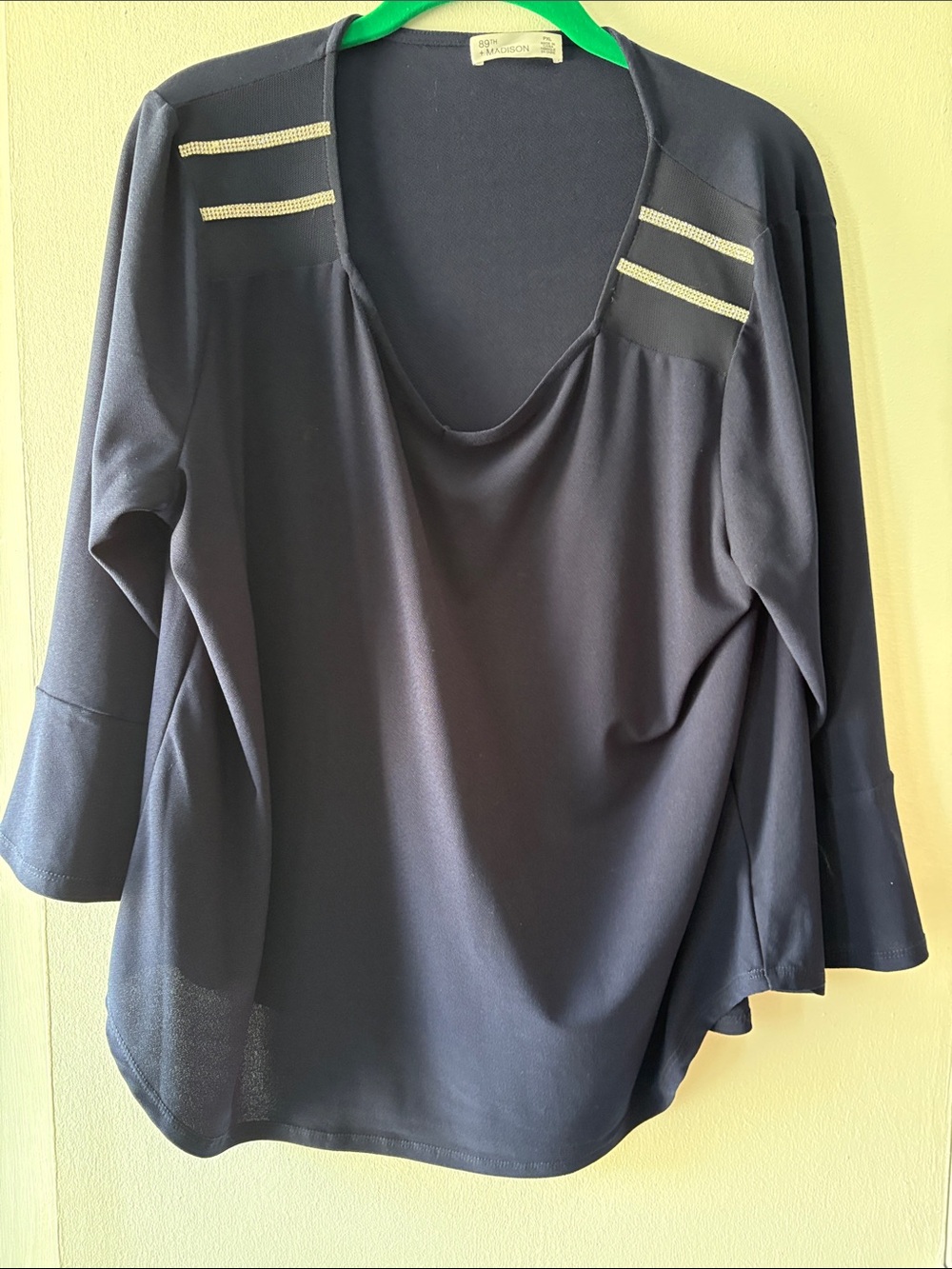 Women's Navy Long-Sleeve Drape Neck Top with Accent Straps